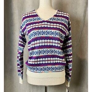 The Petite Concept V-Neck Knit Sweater VTG Fair Isle Union Made Womens PM
